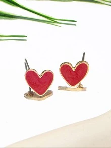 1对/套 新款时尚简约清新心形耳钉，甜美可爱，适合女性日常佩戴 - 愛心 - 查看 2