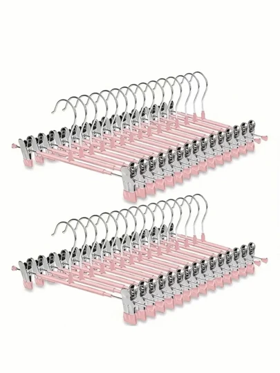 10 piezas Perchas con pinzas ajustables, 30.5cm adecuadas para pantalones, faldas, vaqueros y ropa - Perchas metálicas ahorradoras de espacio, superficie pulida, pinzas con revestimiento duradero para un agarre , organización de ropa | Diseño de percha moderno | Pinzas y perchas resistentes, perchas para volver al colegio, regalo del Día de San Valentín