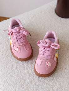 1双女童刺绣花朵休闲运动鞋，软底，透气，春秋季 - 粉色 - 查看 6