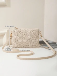 2026新款镂空花朵手拿包，女士休闲PU小方包，轻盈奢华日常百搭 - 杏色 - 查看 3