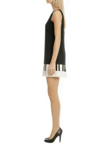 Womens Y2K Piano Key Pleated Mini Dress Vintage Music Theme Bodycon Short Tank Dress 2000s Aesthetic Party Clubwear - màu đen - Xem 8