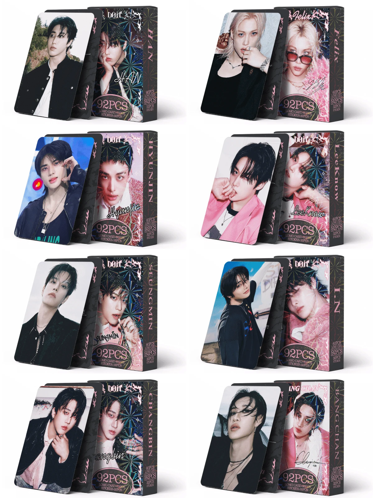 60张KPOP SKZ Do It SOLO Lomo卡 + 32张贴纸，高清照片卡，双面Lomo卡，专辑周边，演唱会周边，收藏品，明星粉丝周边，小礼物，节日礼物，贤胜，Know， - 彩色 - 查看 1