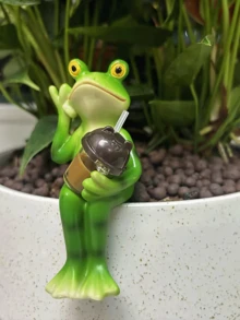 1pc Whimsical Frog Resin Ornament With Milk Tea Bucket - Hand-Painted, Ideal For Garden, Patio, And Home Decor - Perfect Christmas & Thanksgiving Gift, Frog Garden Decor - Frog - View 6
