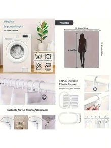 2D Flat Printing ,1 Piece Of Retro Shower Curtain - A Fashionable Bathroom Decoration Shower Curtain With Oil Painting Printing Pattern, Designed With Pink Roses, Green Leaves, And Water Waves - Soft Pink Color Scheme Depicting Impressionist Style Garden And Lake Scenery In Green And Pink - Made Of Machinable Facial Cleanser - Versatile For All Seasons - A - 查看 6