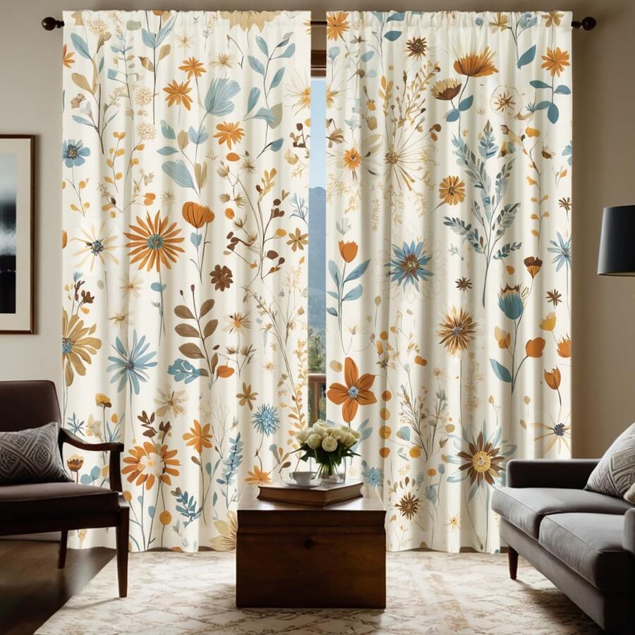 2片装春季花卉乡村风格装饰窗帘 - 采用杆袋式设计，既能保护隐私又方便安装，适用于家居窗户，是现代装饰的理想之选。 - 彩色 - 查看 1