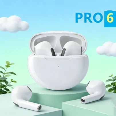 New TWS Earphone Bluetooth Headphones With Mic 9D Stereo Pro6 Earbuds Wireless Bluetooth Headset Apply To Smartphones
