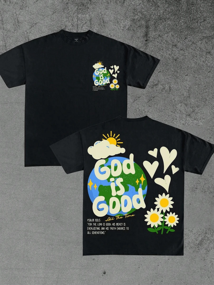(180g 100 Percent Cotton T-Shirt) Men's T-Shirt Men's Casual  Comfortable, Fashionable T-Shirt, Street Style Double-Sided Printing Cotton   Playing Cards - 黑色 - 查看 1