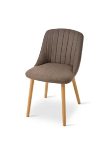 Goeurvant Modern Minimalist Vertical-Stripe Upholstered Dining Chairs With Ergonomic Back & Solid Wood Legs For Living Room, Kitchen, Bedroom - Set Of 2 / Set Of 4 / Set Of 6--Mocha Brown-Chenille - 摩卡棕 - 查看 2