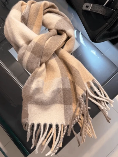 1pc Plaid Wool Scarf For Women, High-Quality Shawl, 2025 New Design, Winter Neck Warmer, Birthday Gift