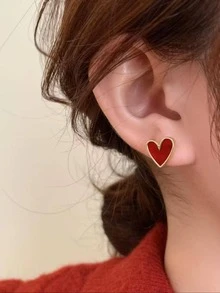 1对/套 新款时尚简约清新心形耳钉，甜美可爱，适合女性日常佩戴 - 愛心 - 查看 9