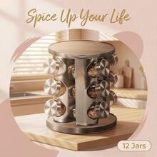 Estante multiusos para especias de 360 grados | Acero inoxidable, acabado cepillado, montaje en encimera, a prueba de fugas, organizador de espacio resistente, para encimera o gabinete, almacenamiento de cocina moderno, Juego de botellas de especias redondas reforzadas, Artículos esenciales de cocina - Blanco - Ver 8