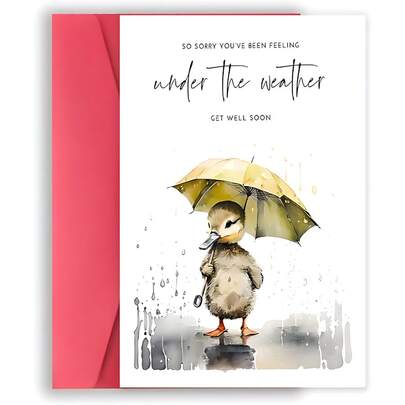 1pc Funny Duckling With Umbrella Get Well Soon Card, High-Quality Paper, Encouraging Recovery Card Ideal For Family, Friends, Loved Ones, Surgery, Gas Recovery, Friendship Day Wishes