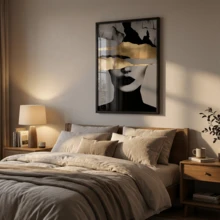 1/2幅黑金女性肖像帆布墙画 – 奢华抽象画，高清防水装饰画，适用于客厅、卧室和家庭办公室，无框 - 彩色 - 查看 9
