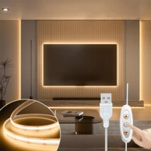 1/3/6pcs COB LED Light Strip, USB Wired Control With Adjustable Brightness, Warm White Light, Display Cabinet LED Light Strip, With Button Control Cabinet Light Back Adhesive That Can Be Cut, Suitable For Shoe Cabinets, Wardrobes, And Display Cabinets, Bedrooms, Ceilings, Stairs, Corridors, Decorative Lighting - USB - View 4