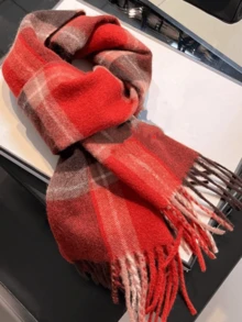 1pc Plaid Wool Scarf For Women, High-Quality Shawl, 2025 New Design, Winter Neck Warmer, Birthday Gift - Camel Brown - View 4