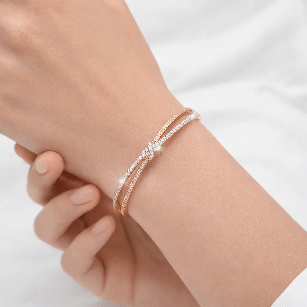 Unique And Luxurious Women's Bracelet In 925 Sterling Silver, Set With Cubic Zirconia And Plated In 18K Gold. - Vàng - Xem 1