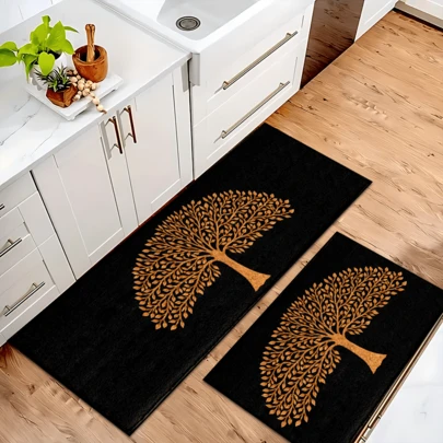 1pc Life Tree Pattern Printed Rug, Faux Wool Mat - Highly Absorbent, Easy To Clean, Suitable For Home Decor, Farmhouse, Entryway, Indoor, Room, Kitchen, Dining Room, Small Office/Home Office, Sink, Laundry Room, Doormat, Kitchen Mat, Non-Slip Mat