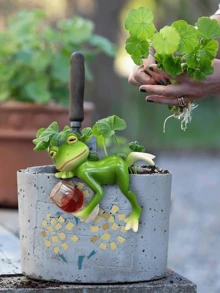 Frog Sculpture, Garden Decor, Frog Drinking Water/Juice Sculpture, Potted Plant Decor, Floral Frog Sculpture, Fairy Garden Accessories, Home Balcony Lawn Yard Decorations - Frog - View 2