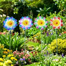 4pcs Colorful Metal Flower Garden Stakes - Decorative Art Style, Ground Mounted Outdoor Decor, Suitable For Garden, Planters, Yard Or Patio, Perfect Mother's Day Gift, Vibrant Garden Decor | Durable Metal Art Pieces, Garden Decor Gift - 4-piece Flower Arrangement Set - View 3