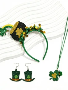 3件套女孩配饰套装：三叶草、高顶礼帽和彩虹亮片装饰，复古可爱风格，适合圣帕特里克节、爱尔兰主题派对和送礼。 - 混合色 - 查看 2