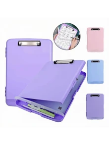 1 pieza Carpeta y caja de almacenamiento 2 en 1 tamaño A4,Portapapeles con almacenamiento, portapapeles de escritura ligero adecuado para uso escolar y de oficina - Material de PP, adecuado para la escuela y la oficina - Vuelta a la escuela, útiles escolares, suministros de oficina, Vuelta a la escuela, útiles escolares - Púrpura malva - Ver 2
