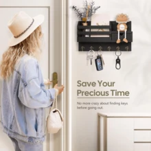 1 PC Keychain Wall-Mounted Type: Wall Key And Letter Holder, With 6 Hooks And Storage Drawer, Wooden Wall-Mounted Type, Mailbox Envelope Rack, Entrance Hall Key Rack, Wall-Mounted Bedroom Closet Rack, Solid Wood Storage Rack, Convenient For Installing Key Rack For Home Decoration At The Entrance. - Multicolor - View 7