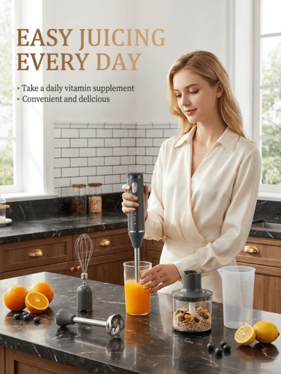 SOKANY Zestaw blendera ręcznego 4 w 1, zawiera wielofunkcyjny blender ręczny, trzepaczkę, siekacz i kubek do miksowania, odpowiedni do przetwarzania żywności i mieszania jedzenia dla niemowląt