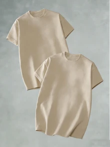 Oversized Boxy Cut Short Sleeve Jersey T Shirt Casual Crop Fit Streetwear Modern Minimalist All Season Essential Top-Comfortable Retro Cotton T-Shirt-K912026 New Men's Spring/Summer Casual Resort Wear Versatile Pure Cotton T-Shirt - 杏色 - 查看 7