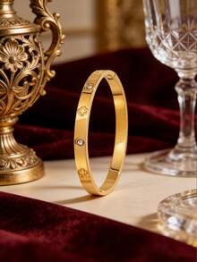 2 Pcs - Luxurious Combination Of A Copper Bracelet And A Stainless Steel Bracelet. The Leopard Head Design Is Set With Cubic Zirconia. The Bracelet Features A Multi-Style Stainless Steel Bangle With A Lustrous Gold Base, Sparkling And Dynamic. Suitable For Various Styles, It's Perfect For Everyday Wear And Festive Occasions, Making It The Perfect Valentine's Day Gift. - Gold 5 - View 5