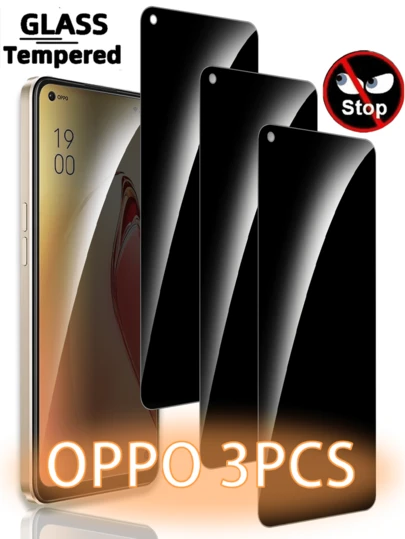 适用于OPPO系列的3片装钢化玻璃屏幕保护膜，黑色边框设计，防窥、防碎裂、防油、防刮花，高清显示，触感顺滑，超薄35°隐私保护，精准贴合，易于安装，无气泡，超清晰手机配件