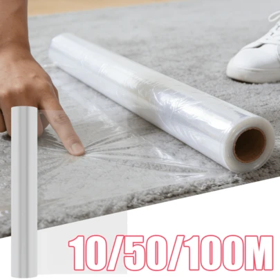 Lislark 10M/50M/100M Clear Carpet Protector Film Self Adhesive Roll Temporary Protecting Water Resistant Floor Dust Sheet Cover