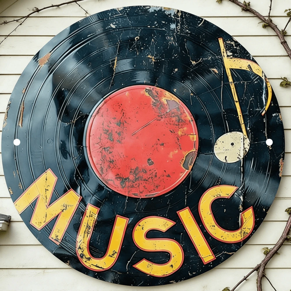 1pc 8x8in Metal Time Decorative Wall Plaque Vintage Music Theme Round Metal Wall Decor, Suitable For Home, Garage, Cafe - 1pc Retro Speaker & Music Iron Sign, Outdoor Decoration, 2D Flat, Perfect For Room Decor, Pre-Drilled Holes, Style And Size As Shown In The Image. Bar Decoration, Gift Ideas, Vintage Signage, Metal Poster, Decorative Painting, Fun Vintage Decorative Plaque, Restaurant Decoration, Cafe Decoration, Garage Decoration, Home Decoration, Outdoor Wall, Wall Art Decoration Suitable For Dormitories, Bedrooms And Home Decoration, Fun Gift, Vintage Signage, Minimalist Monstera Leaf Wall Decor For Living Room, Bedroom & Office | Wall Decor, 2D Wall Art, Minimalist, Home Decor, Wall Sculpture, Black Metal. - Nhiều màu - Xem 1