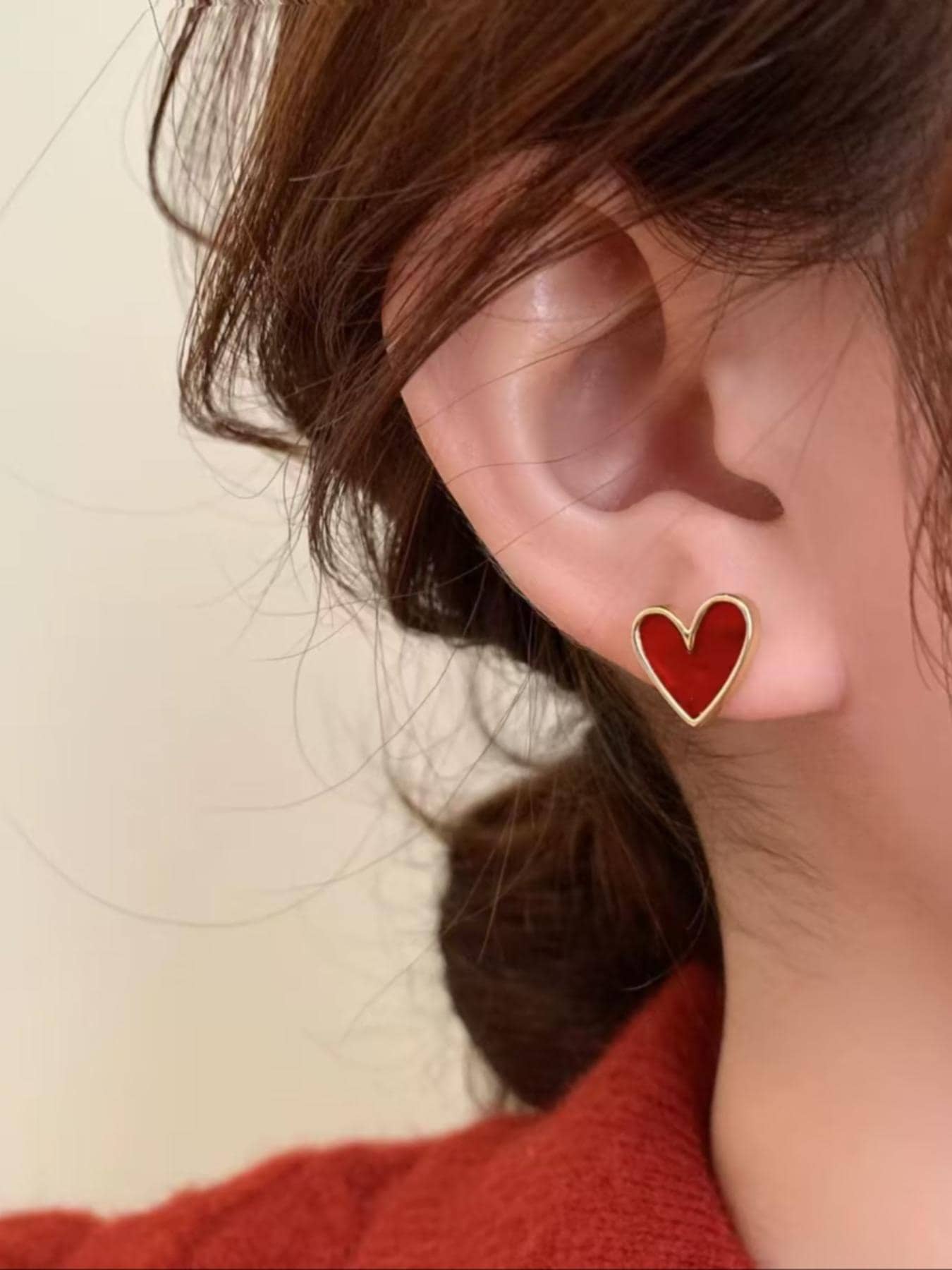 1对/套 新款时尚简约清新心形耳钉，甜美可爱，适合女性日常佩戴 - 愛心 - 查看 1