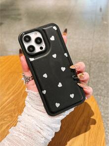 Minimalist White Heart Pattern, Phone Case And Charger Head Protective Case, Soft Textured Leather Phone Case, Full-Coverage Anti-Drop Design, High-End Protective Phone Case, Compatible With IPhone 17/17 PROMAX/17PRO/AIR/16/11/13 Pro/15 Pro/15/13 Pro Max, 16PROMAX Compatible With Iphone 14/13/12 Anti-Fall Material, Full Coverage Applicable To 17Pro Max Phone Cable Protection Cover, Anti-Bending, Anti-Cat Bite, Silicone Phone Case, Gift For Women, Valentine's Day Gift - Black - View 3