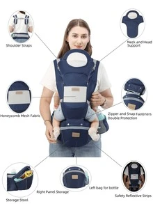 3-In-1 Baby Carrier Waist Stool, Lightweight 4-Season Ergonomic Backpack, Multifunctional Infant Carrier - Dark Blue - View 7