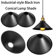 工业风黑色铁艺锥形灯罩，复古阁楼吊灯，黑色金属防眩光灯壳，北欧简约餐厅/酒吧装饰灯罩 - 黑色錐形燈罩 - 查看 1