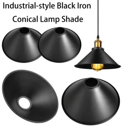 工业风黑色铁艺锥形灯罩，复古阁楼吊灯，黑色金属防眩光灯壳，北欧简约餐厅/酒吧装饰灯罩