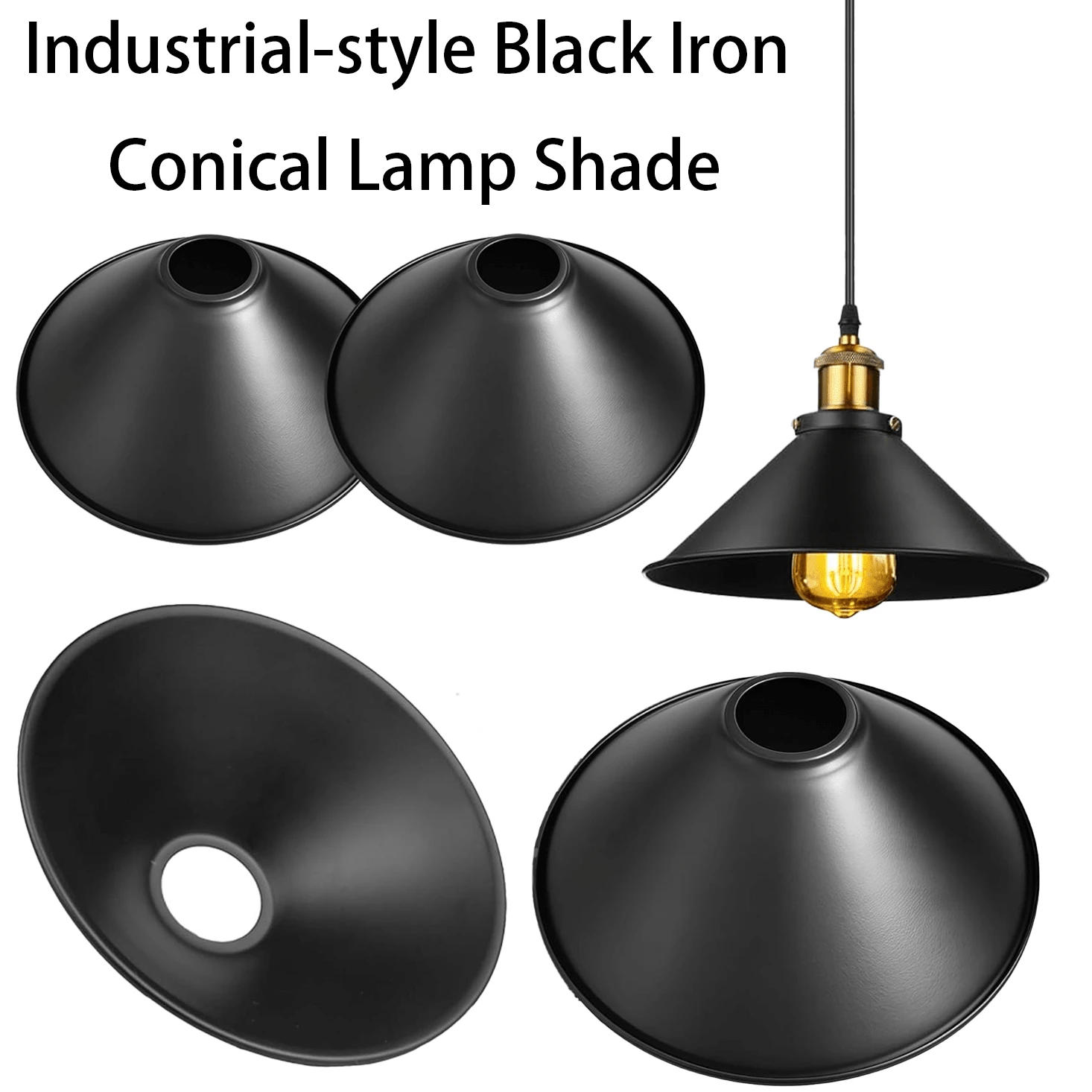 工业风黑色铁艺锥形灯罩，复古阁楼吊灯，黑色金属防眩光灯壳，北欧简约餐厅/酒吧装饰灯罩 - 黑色錐形燈罩 - 查看 1