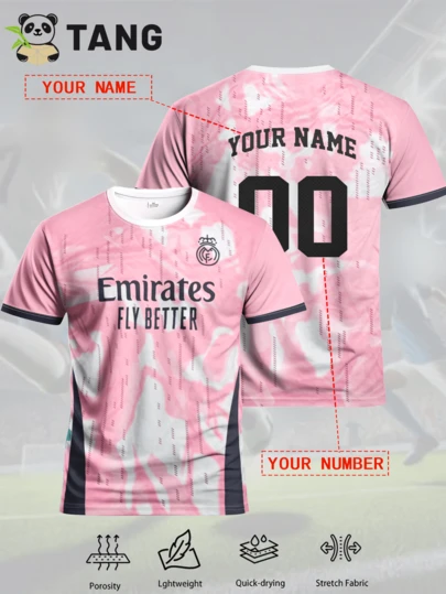 Customized La Liga Men's Football Jersey, Comfortable Round Neck Sports Sweatshirt, Suitable For Football Training, Casual Wear, And Gift