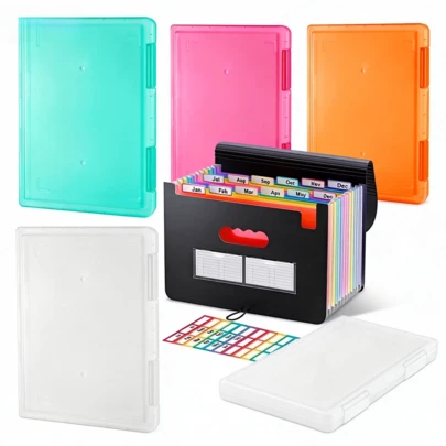 1 pièce Boîte de rangement en plastique bleu/vert/rose/orange avec fermoir à verrou, organisateur de documents/papiers/fichiers/reçus au format A4/Lettre, convient pour la maison, le bureau, les fournitures d'art et d'artisanat, options de tailles multiples