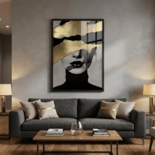 1/2幅黑金女性肖像帆布墙画 – 奢华抽象画，高清防水装饰画，适用于客厅、卧室和家庭办公室，无框 - 彩色 - 查看 11