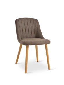 Goeurvant Modern Minimalist Vertical-Stripe Upholstered Dining Chairs With Ergonomic Back & Solid Wood Legs For Living Room, Kitchen, Bedroom - Set Of 2 / Set Of 4 / Set Of 6--Mocha Brown-Chenille - 摩卡棕 - 查看 4