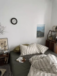 3 件套复古简约条纹床上用品套装，2 个枕套 + 1 个羽绒被套（无床单） - 彩色 - 查看 4