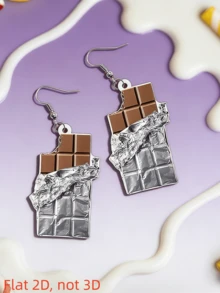 2D Chocolate Pendant Earrings, Creative Design, Funny Earrings, Flat Acrylic Earrings, Suitable For Daily Wear And Parties, Valentine's Day Gift - Chocolate - View 5