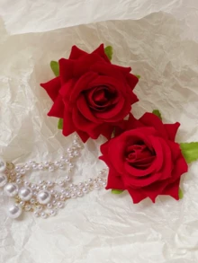 1pc Vintage Red Rose Hair Clip, Elegant Duck Clip, Exclusive High-End Hair Accessory