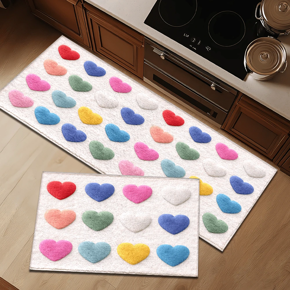 1 قطعة سجادة مطبوعة بنمط قلب ملون، حصيرة صوفية اصطناعية - عالية الامتصاص، سهلة التنظيف، مناسبة لديكور المنزل، المزرعة، المدخل، الداخلي، الغرفة، المطبخ، غرفة الطعام، المكتب المنزلي الصغير، البالوعة، غرفة الغسيل، حصيرة الباب، حصيرة المطبخ، حصيرة مانعة للانزلاق - متعدد الألوان - مشاهدة 1