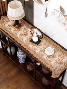 HXARTMIS 1pc Elegant Lace Table Runner, Luxury Sequin 3D Embroidered With Lace Trim, Decorative Table Cloth For Party, Home, Dining Table, Tea Table, Made Of Polyester Fiber, Heat Resistant And Durable, Non-Slip And Odorless, Suitable For Christmas, Halloween, New Year And Other Holiday Decorations, Best Gift, Multiple Sizes Available - Brown - View 5