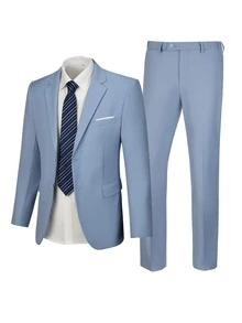 Men's Suits 2 Piece Blazer Pant Wedding Suit Set 2 Buttons Slim Fit Tuxedo Jacket For Men Prom Casual Business - 薰衣草紫 - 查看 2