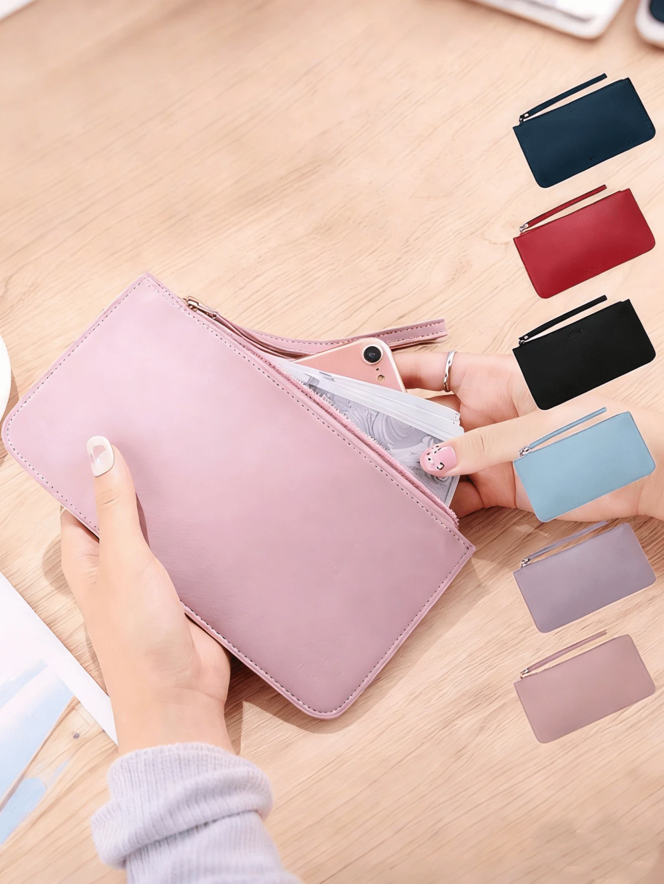 Portable Minimalist Long Zipper Passport Holder Wallet, Multi-Function Phone Pouch For Women (Zipper Color Random) Wallet Mini Wallet Purse Wallet Small Wallet Travel Essential Summer - Multicolor - View 1