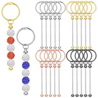 5/8pcs Assorted Beaded Keychain Straps With Metal Keyring, Blank Beaded Keychain Pendants, Suitable For DIY Jewelry Making, Craft Supplies, Gift (4 Color Options)
